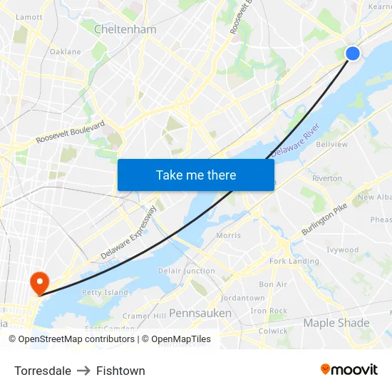 Torresdale to Fishtown map