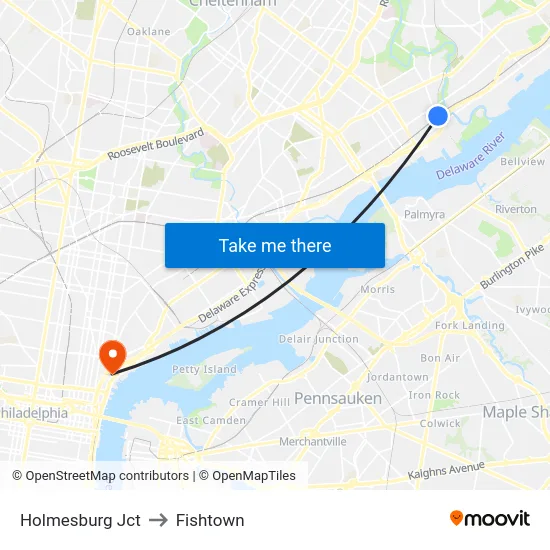 Holmesburg Jct to Fishtown map