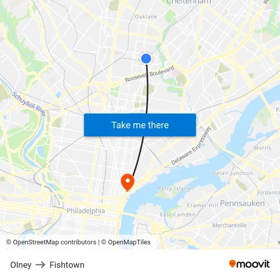 Olney to Fishtown map