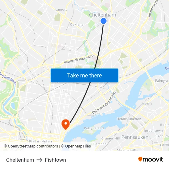 Cheltenham to Fishtown map
