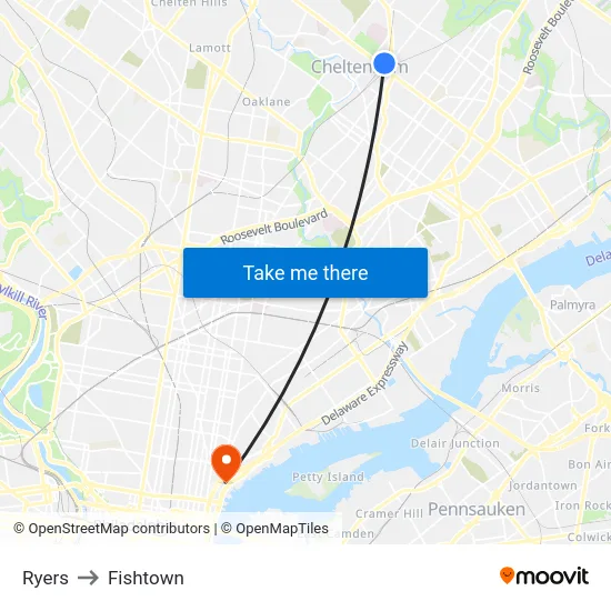Ryers to Fishtown map