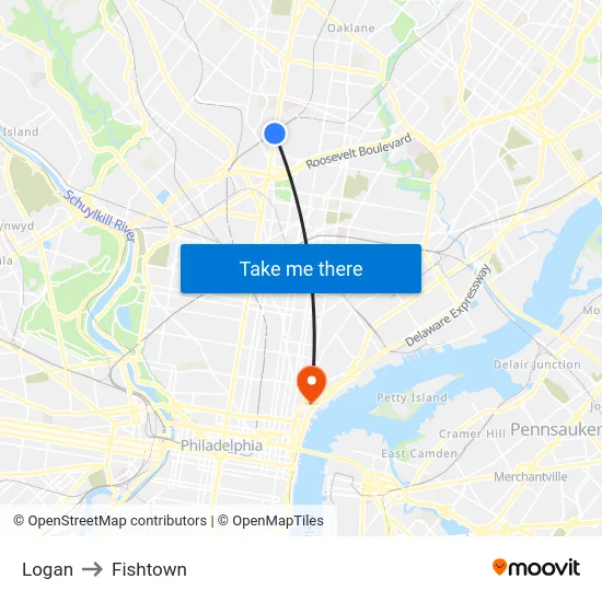 Logan to Fishtown map