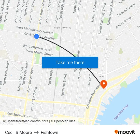 Cecil B Moore to Fishtown map
