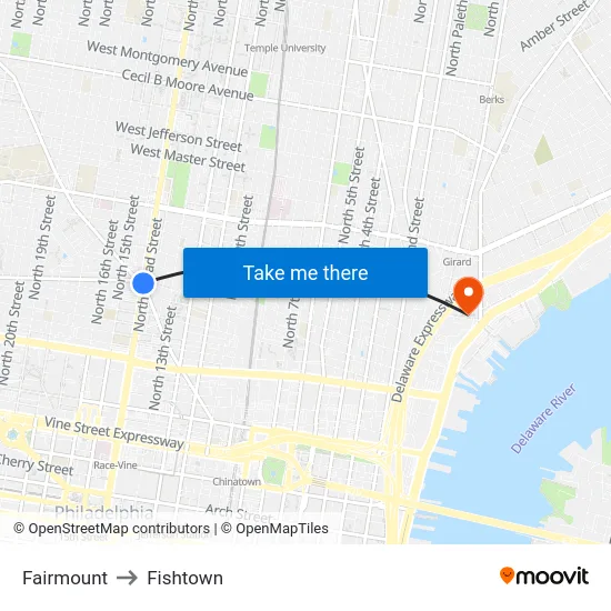 Fairmount to Fishtown map
