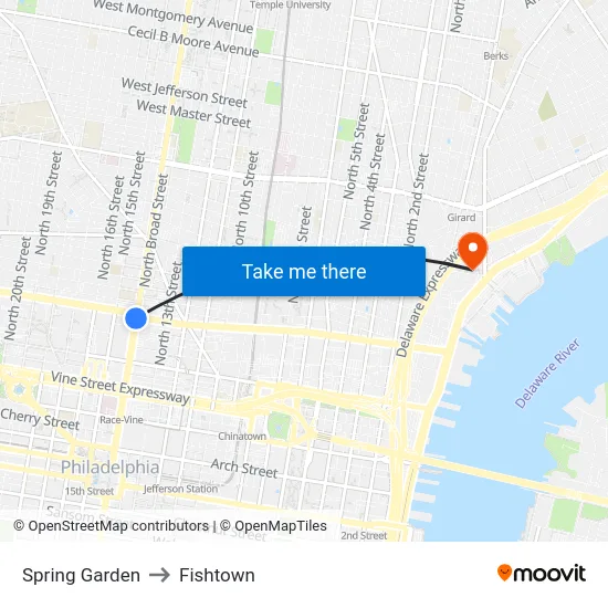 Spring Garden to Fishtown map