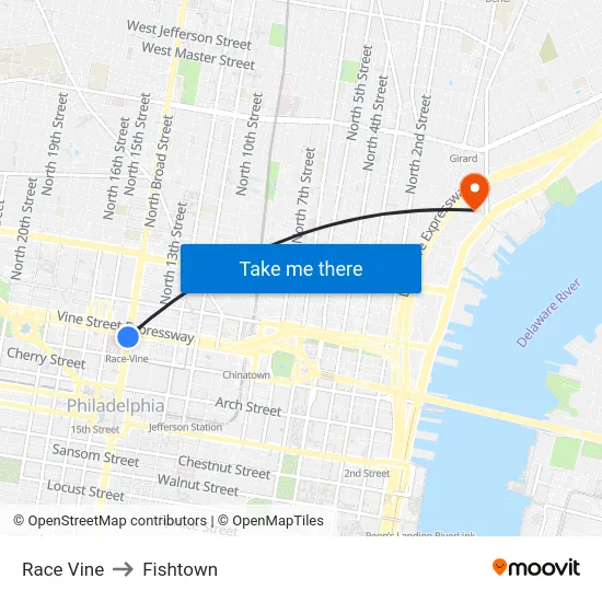 Race Vine to Fishtown map