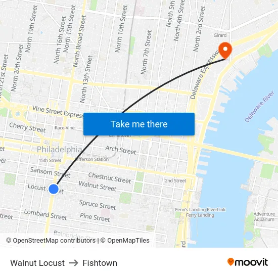 Walnut Locust to Fishtown map