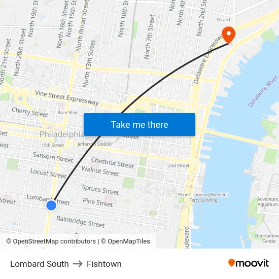 Lombard South to Fishtown map