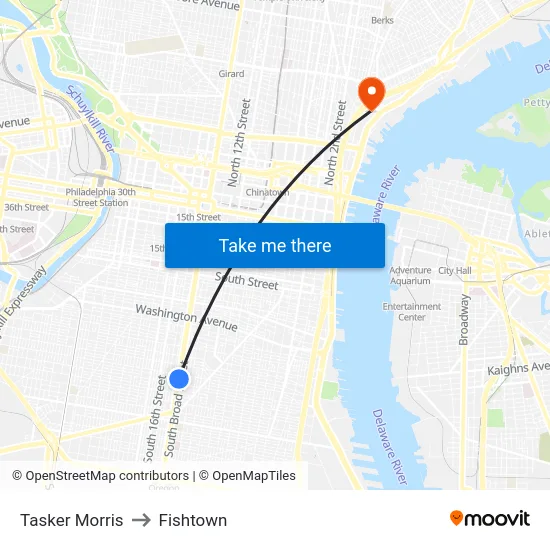 Tasker Morris to Fishtown map