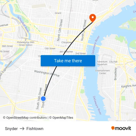 Snyder to Fishtown map