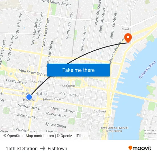 15th St Station to Fishtown map