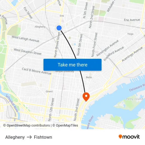 Allegheny to Fishtown map