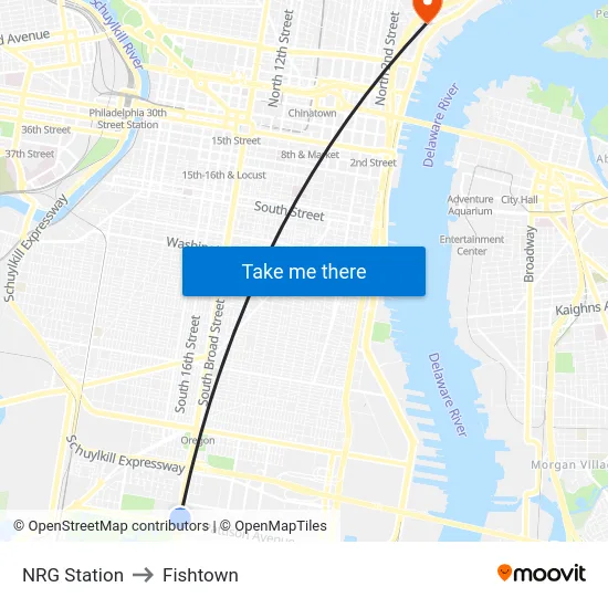 NRG Station to Fishtown map