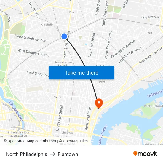 North Philadelphia to Fishtown map