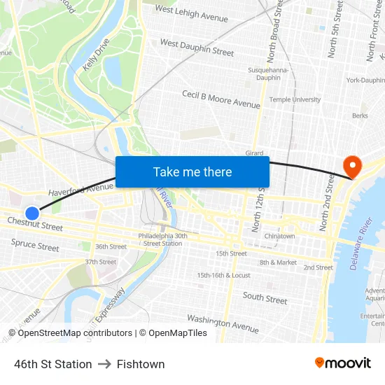 46th St Station to Fishtown map
