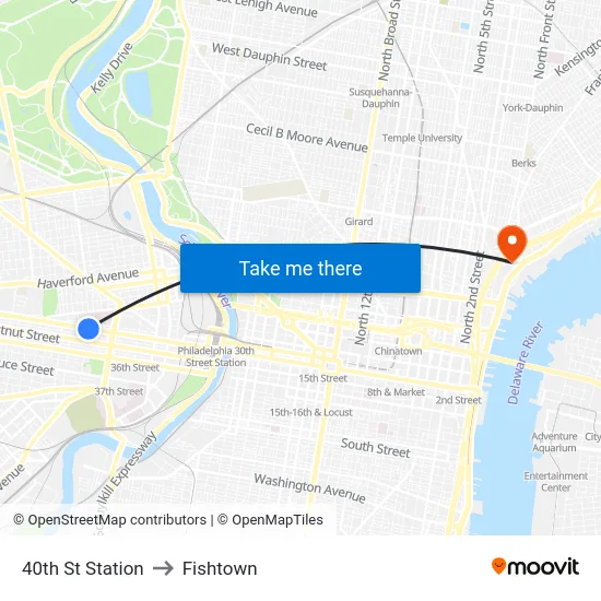 40th St Station to Fishtown map