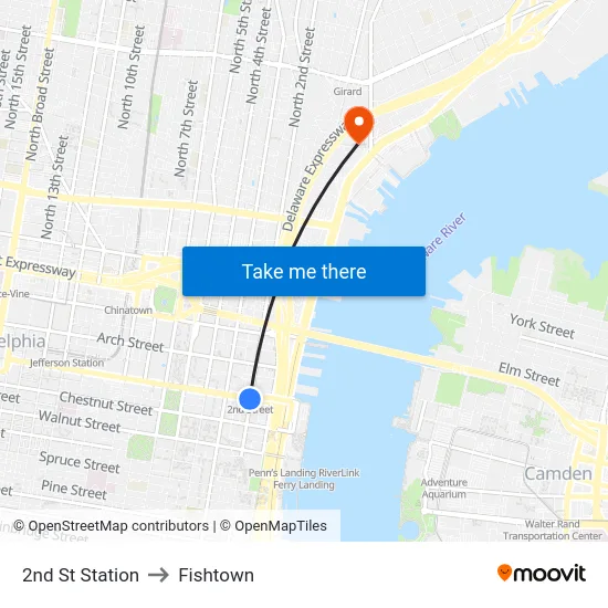 2nd St Station to Fishtown map