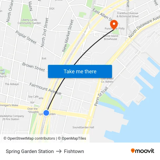 Spring Garden Station to Fishtown map