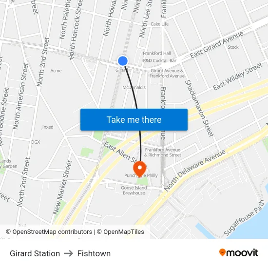 Girard Station to Fishtown map