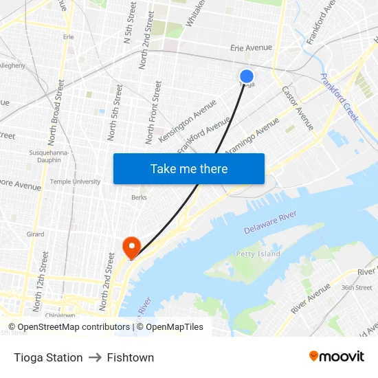 Tioga Station to Fishtown map