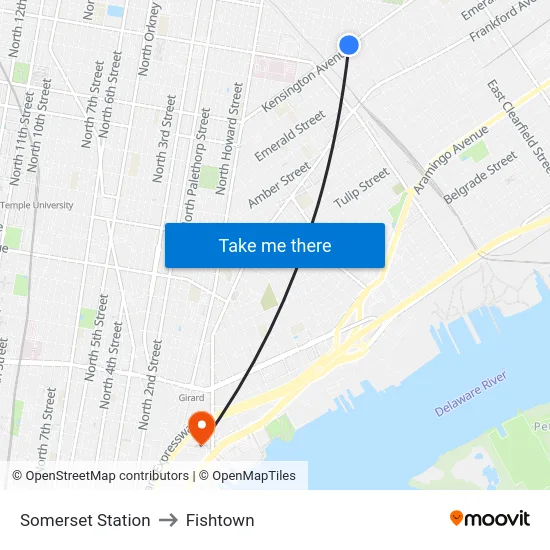 Somerset Station to Fishtown map