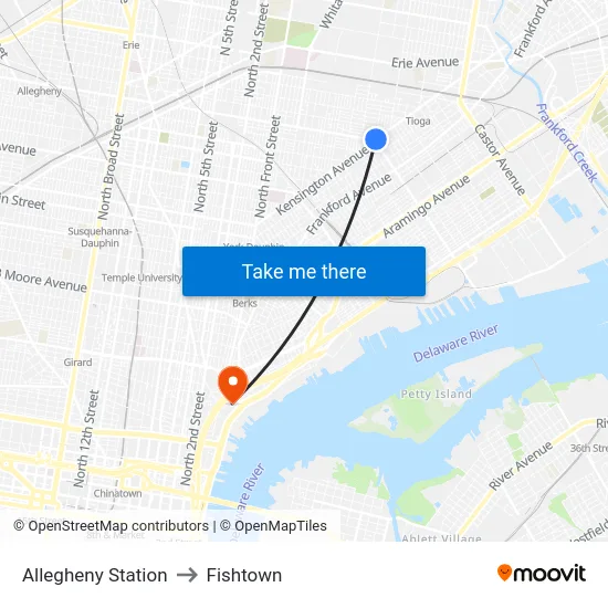 Allegheny Station to Fishtown map
