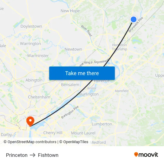 Princeton to Fishtown map