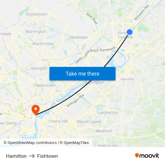 Hamilton to Fishtown map