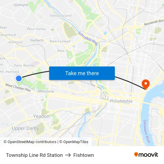 Township Line Rd Station to Fishtown map