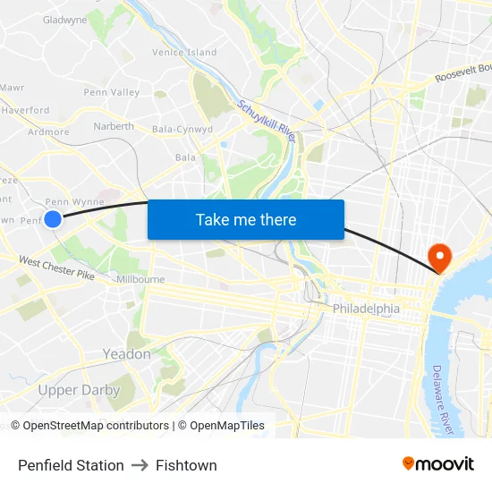Penfield Station to Fishtown map