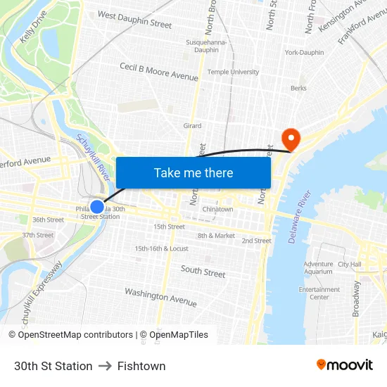 30th St Station to Fishtown map
