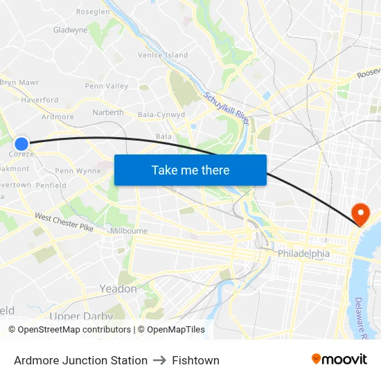 Ardmore Junction Station to Fishtown map