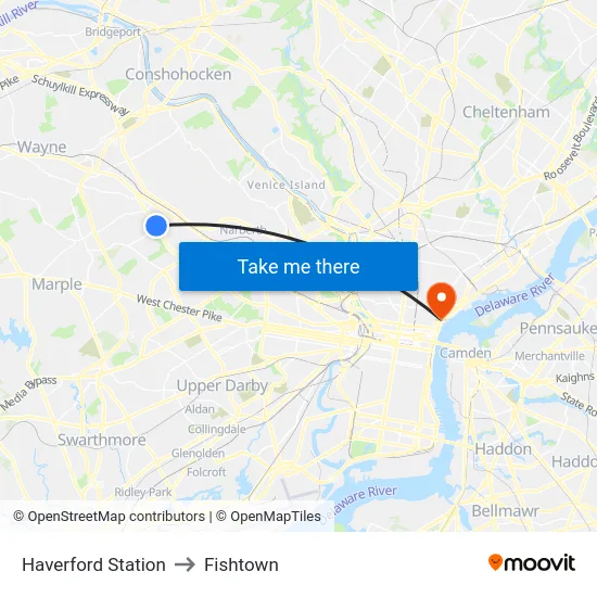 Haverford Station to Fishtown map