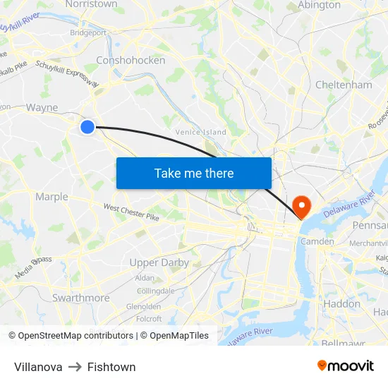 Villanova to Fishtown map