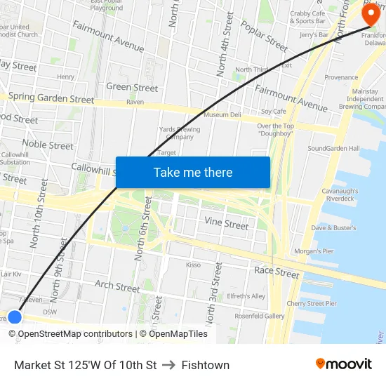 Market St 125'W Of 10th St to Fishtown map