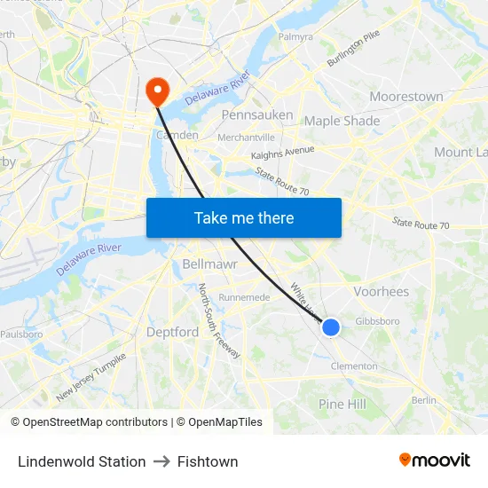 Lindenwold Station to Fishtown map