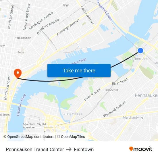 Pennsauken Transit Center to Fishtown map