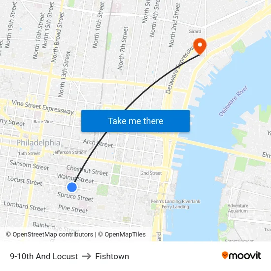 9-10th And Locust to Fishtown map