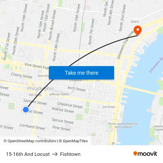 15-16th And Locust to Fishtown map