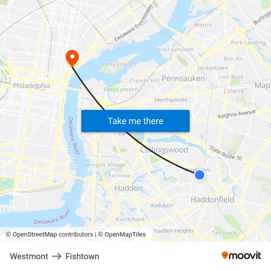Westmont to Fishtown map