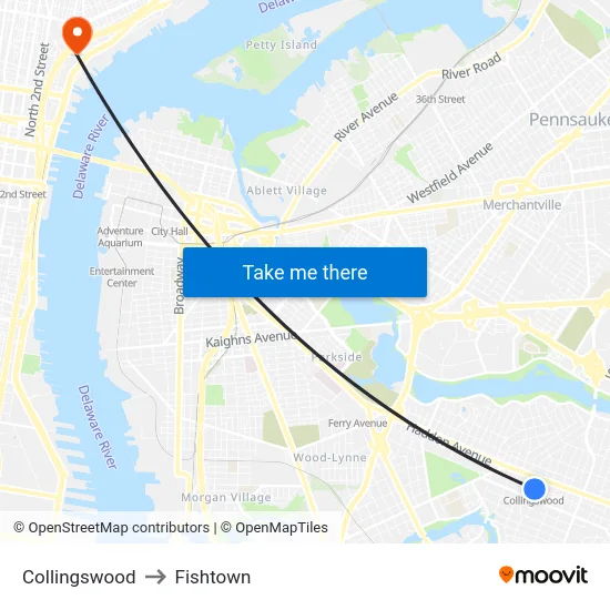 Collingswood to Fishtown map