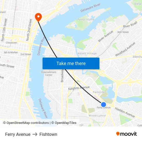 Ferry Avenue to Fishtown map