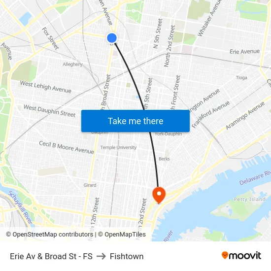Erie Av & Broad St - FS to Fishtown map