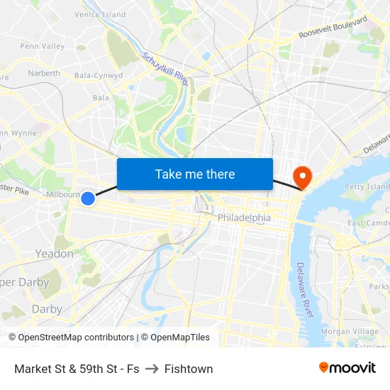 Market St & 59th St - Fs to Fishtown map