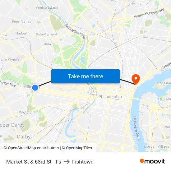 Market St & 63rd St - Fs to Fishtown map