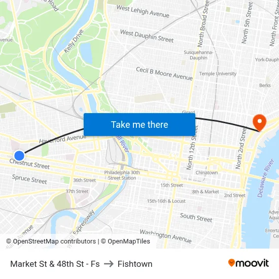 Market St & 48th St - Fs to Fishtown map