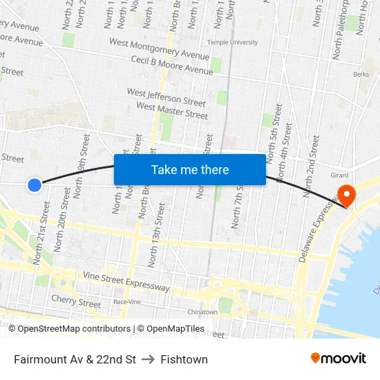 Fairmount Av & 22nd St to Fishtown map