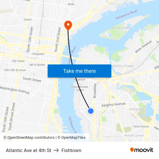 Atlantic Ave at 4th St to Fishtown map
