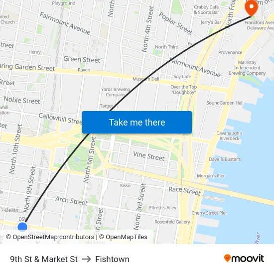 9th St & Market St to Fishtown map