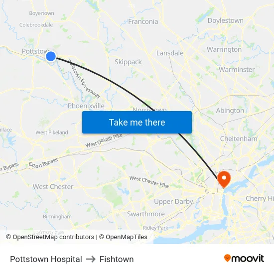 Pottstown Hospital to Fishtown map